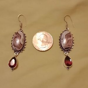 New coconut Jasper & bi color tourmaline sterling silver dangle earrings